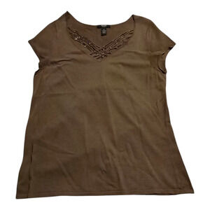 Alfani Woman Short Sleeve Top Brown 1X
